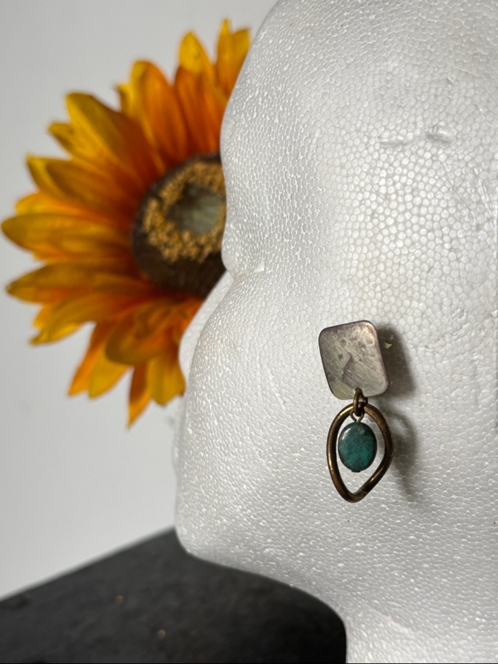 Marjorie Baer Turquoise Accent Drop Earrings in Antique Gold and Silver Vintage